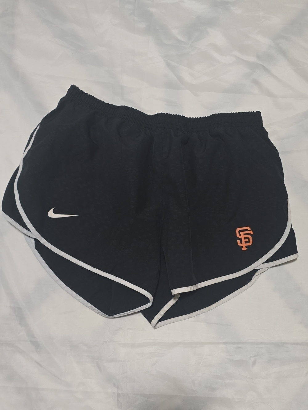 Nike Women's Black Athletic Shorts with White Trim and Orange SF Logo